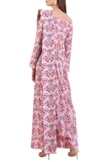 Shop_Limerick By Abirr N' Nanki_Pink Chanderi Printed Dhoti Pant Saree Set _at_Aza_Fashions