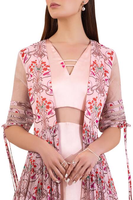 Buy_Limerick By Abirr N' Nanki_Pink Satin Draped Dress With Jacket_Online_at_Aza_Fashions