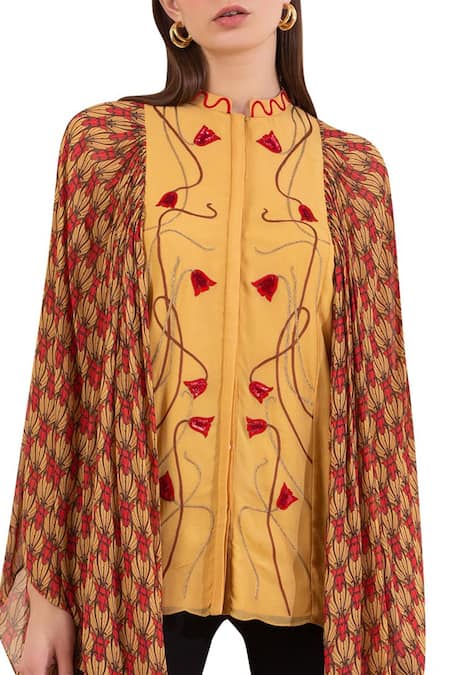Buy_Limerick By Abirr N' Nanki_Beige Silk Georgette Round Embroidered Tunic_Online_at_Aza_Fashions
