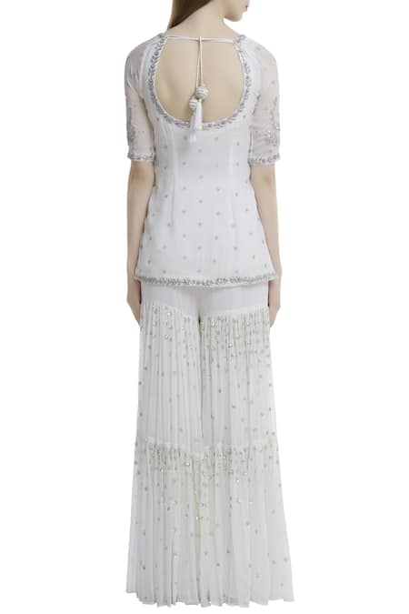 Buy_Esha Koul_White Keyhole Embroidered Kurta Sharara Set_Online_at_Aza_Fashions
