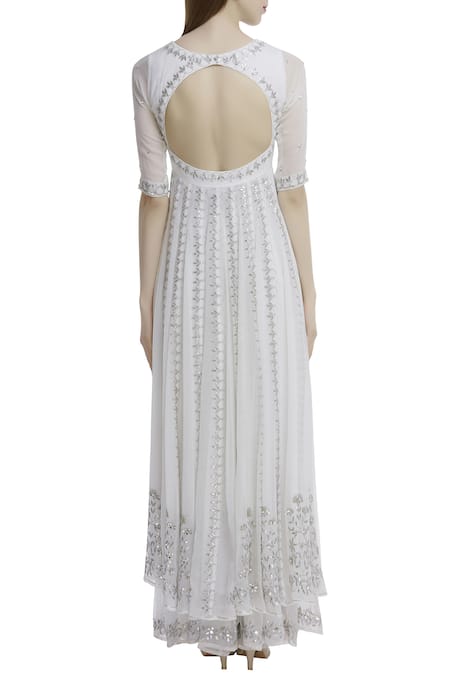 Shop Esha Koul White Organza, Georgette Keyhole Embroidered Anarkali Set at Aza Fashions Shop_Esha Koul_White Organza, Georgette Keyhole Embroidered Anarkali Set _at_Aza_Fashions