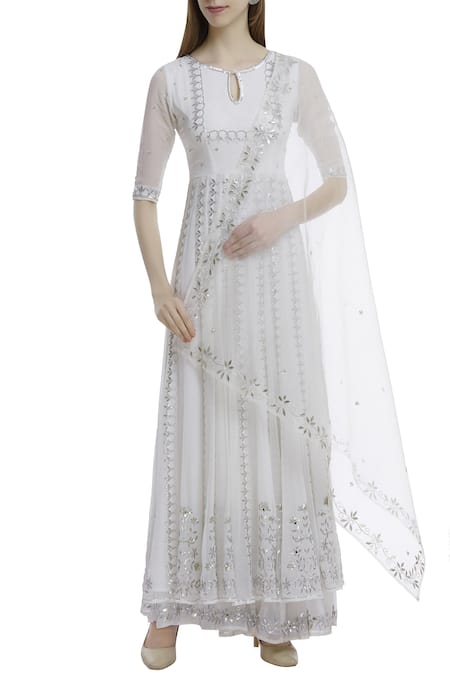 Esha Koul White Organza, Georgette Keyhole Embroidered Anarkali Set Online at Aza Fashions Esha Koul_White Organza, Georgette Keyhole Embroidered Anarkali Set _Online_at_Aza_Fashions