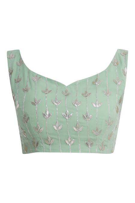 Buy_Esha Koul_Green Georgette Leaf Neck Embroidered Saree Set _Online_at_Aza_Fashions