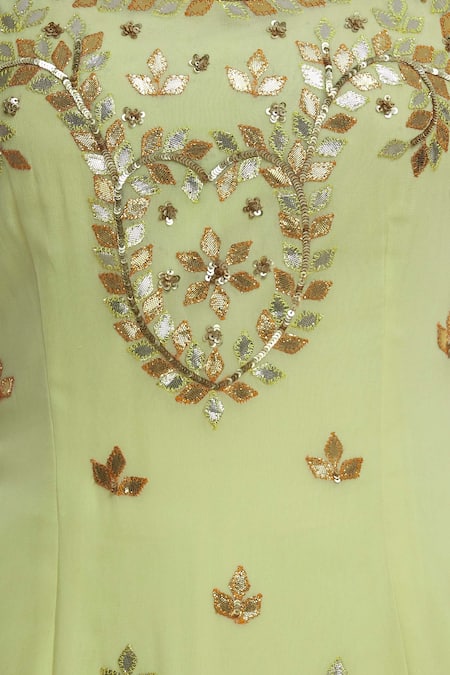 Esha Koul_Yellow Net, Georgette U Neckline Embroidered Kurta Sharara Set _at_Aza_Fashions