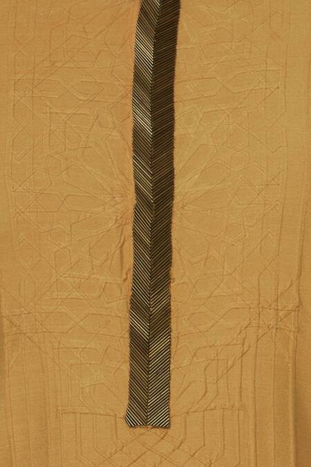 Unit By Rajat Suri_Yellow Katan Silk Embroidered Kurta_at_Aza_Fashions