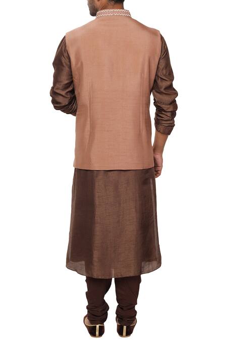 Shop Smriti By Anju Agarwal Brown Cotton , Bamber Embroidered Bundi Kurta Set at Aza Fashions Shop_Smriti By Anju Agarwal_Brown Cotton , Bamber Embroidered Bundi Kurta Set_at_Aza_Fashions