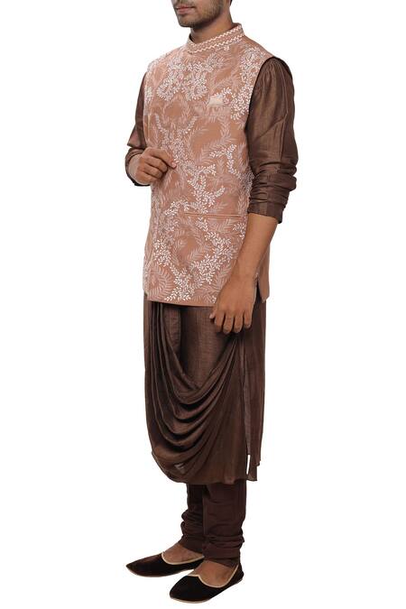 Smriti By Anju Agarwal Brown Cotton , Bamber Embroidered Bundi Kurta Set Online at Aza Fashions Smriti By Anju Agarwal_Brown Cotton , Bamber Embroidered Bundi Kurta Set_Online_at_Aza_Fashions