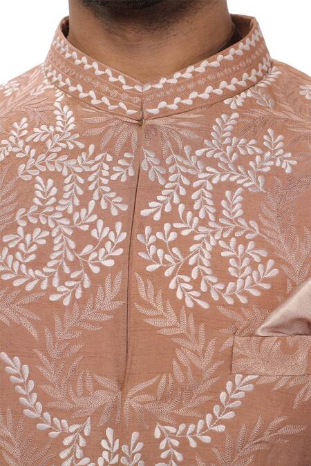 Smriti By Anju Agarwal Brown Cotton , Bamber Embroidered Bundi Kurta Set at Aza Fashions Smriti By Anju Agarwal_Brown Cotton , Bamber Embroidered Bundi Kurta Set_at_Aza_Fashions