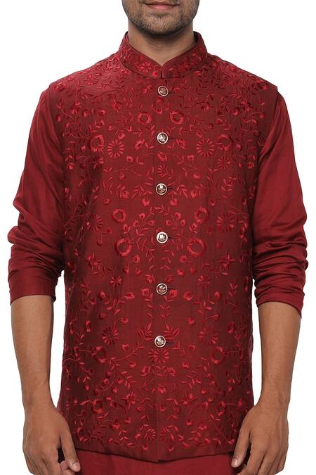 Buy Smriti By Anju Agarwal Red Cotton , Bamberg Floral Embroidered Bundi And Kurta Set Online at Aza Fashions Buy_Smriti By Anju Agarwal_Red Cotton , Bamberg Floral Embroidered Bundi And Kurta Set _Online_at_Aza_Fashions