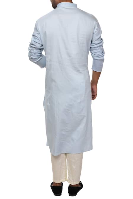 Shop Smriti By Anju Agarwal Blue Cotton Silk Embroidered Kurta Set at Aza Fashions Shop_Smriti By Anju Agarwal_Blue Cotton Silk Embroidered Kurta Set _at_Aza_Fashions