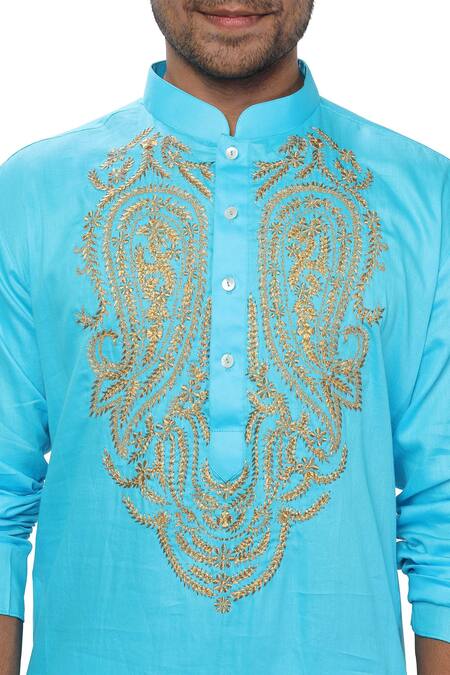 Buy Smriti By Anju Agarwal Blue Cotton , Bambar Embroidered Kurta Set Online at Aza Fashions Buy_Smriti By Anju Agarwal_Blue Cotton , Bambar Embroidered Kurta Set _Online_at_Aza_Fashions