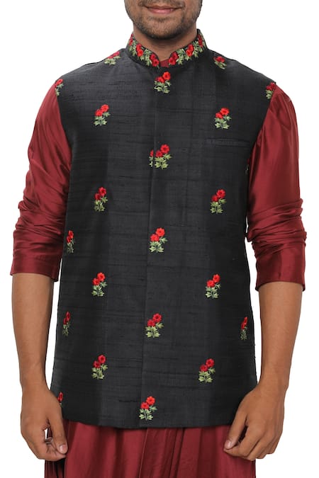 Buy_Smriti By Anju Agarwal_Black Embroidered Bundi Kurta Set _Online_at_Aza_Fashions