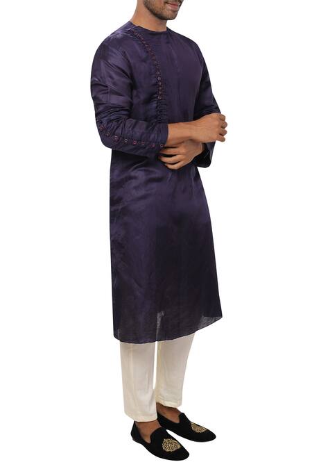 Smriti By Anju Agarwal Purple Cotton Silk, Linen Satin Kurta Set Online at Aza Fashions Smriti By Anju Agarwal_Purple Cotton Silk, Linen Satin Kurta Set _Online_at_Aza_Fashions