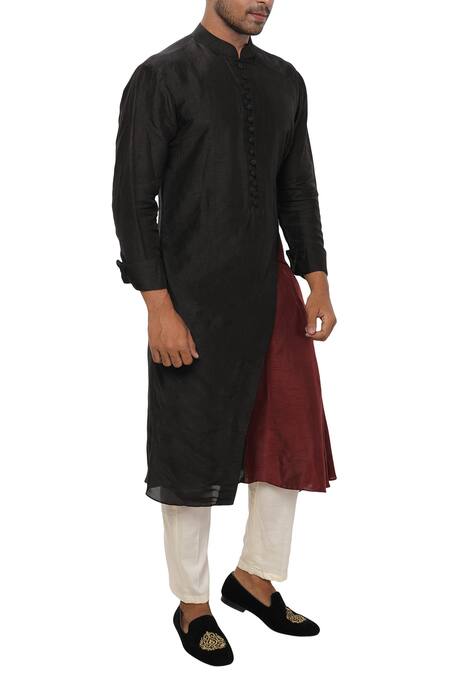 Smriti By Anju Agarwal_Black Cotton , Bamber Layered Kurta Set_Online_at_Aza_Fashions
