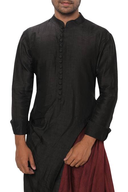 Buy_Smriti By Anju Agarwal_Black Cotton , Bamber Layered Kurta Set_Online_at_Aza_Fashions