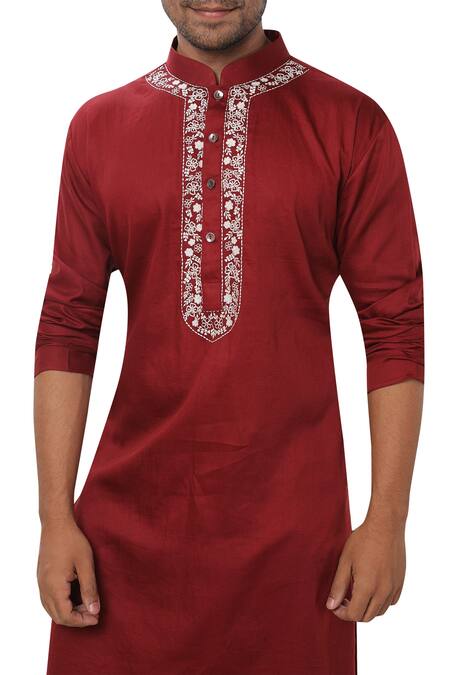 Buy Smriti By Anju Agarwal Maroon Cotton Silk Kurta Set Online at Aza Fashions Buy_Smriti By Anju Agarwal_Maroon Cotton Silk Kurta Set _Online_at_Aza_Fashions