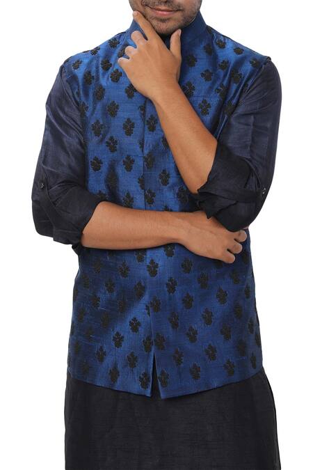 Buy Smriti By Anju Agarwal Blue Raw , Cotton Embroidered Bundi Kurta Set Online at Aza Fashions Buy_Smriti By Anju Agarwal_Blue Raw , Cotton Embroidered Bundi Kurta Set _Online_at_Aza_Fashions