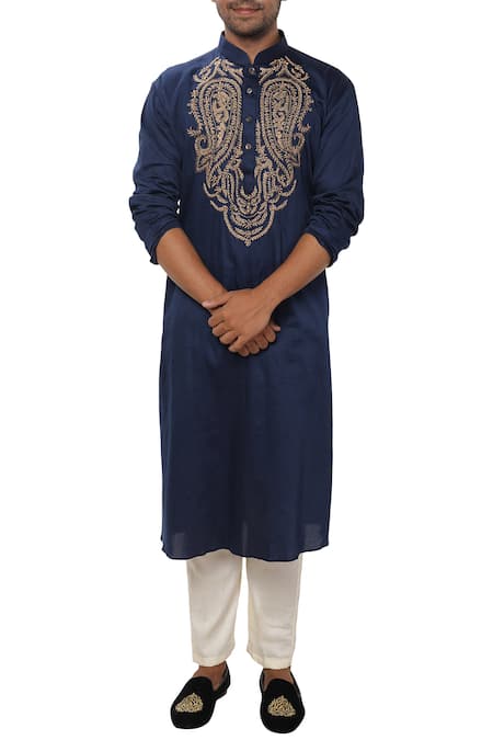 Smriti By Anju Agarwal Blue Raw , Cotton Kurta Set 