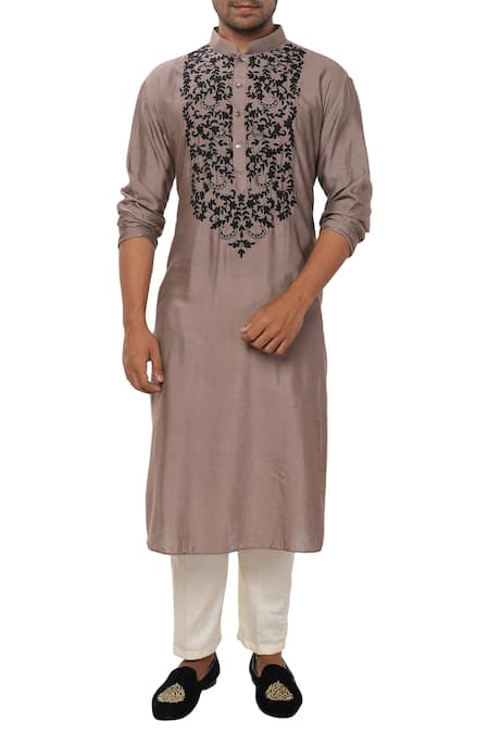 Smriti By Anju Agarwal Grey Cotton Silk Kurta Set 