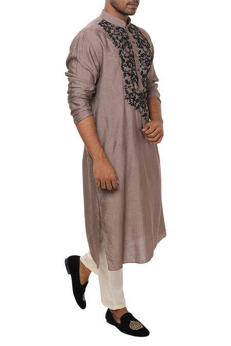 Smriti By Anju Agarwal_Grey Cotton Silk Kurta Set _Online_at_Aza_Fashions