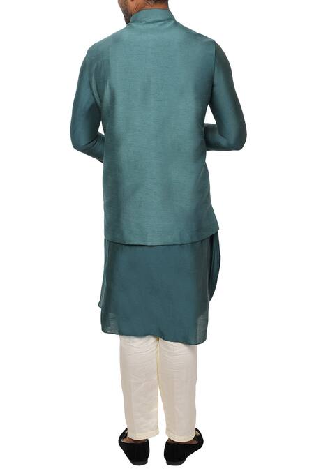 Shop Smriti By Anju Agarwal Green , Cotton , Bamber Embroidered Bundi Kurta Set at Aza Fashions Shop_Smriti By Anju Agarwal_Green , Cotton , Bamber Embroidered Bundi Kurta Set_at_Aza_Fashions