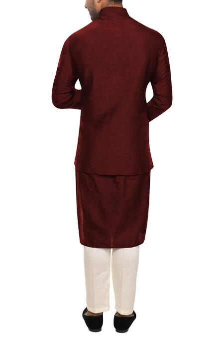 Shop Smriti By Anju Agarwal Maroon Cotton , Bambar Embroidered Bundi Kurta Set at Aza Fashions Shop_Smriti By Anju Agarwal_Maroon Cotton , Bambar Embroidered Bundi Kurta Set_at_Aza_Fashions