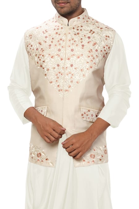 Buy_Smriti By Anju Agarwal_Off White , Cotton Bundi Kurta Set_Online_at_Aza_Fashions