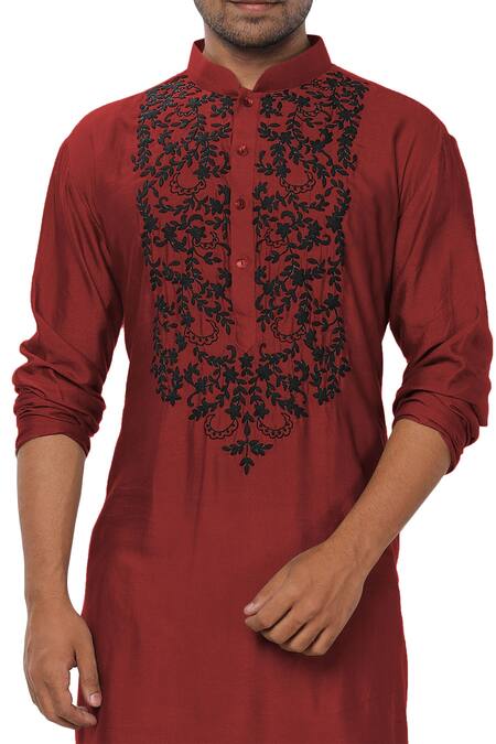 Buy Smriti By Anju Agarwal Maroon Cotton Silk Kurta Set Online at Aza Fashions Buy_Smriti By Anju Agarwal_Maroon Cotton Silk Kurta Set _Online_at_Aza_Fashions