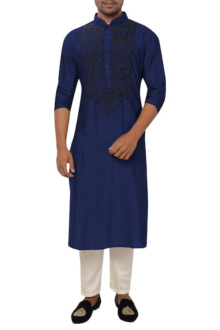 Smriti By Anju Agarwal Blue Cotton Silk Kurta Set 