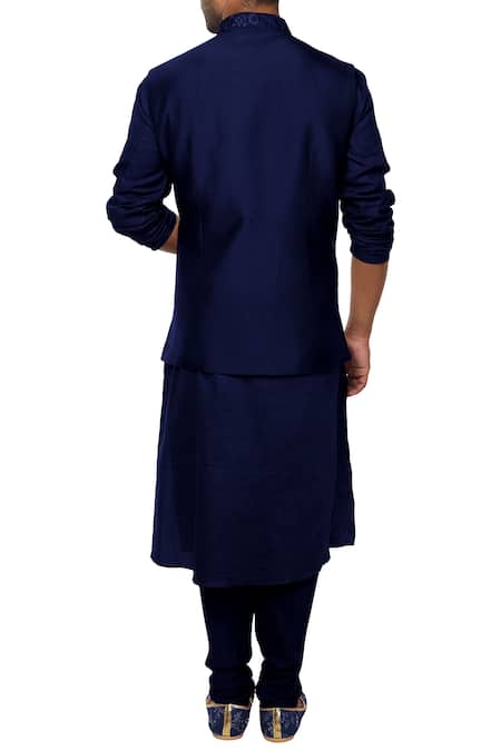 Shop Smriti By Anju Agarwal Blue Cotton , Bambar Embroidered Bundi Kurta Set at Aza Fashions Shop_Smriti By Anju Agarwal_Blue Cotton , Bambar Embroidered Bundi Kurta Set _at_Aza_Fashions