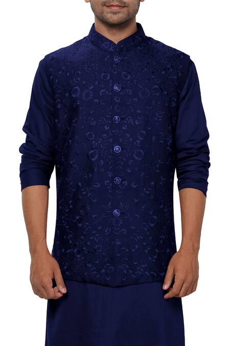 Buy Smriti By Anju Agarwal Blue Cotton , Bambar Embroidered Bundi Kurta Set Online at Aza Fashions Buy_Smriti By Anju Agarwal_Blue Cotton , Bambar Embroidered Bundi Kurta Set _Online_at_Aza_Fashions