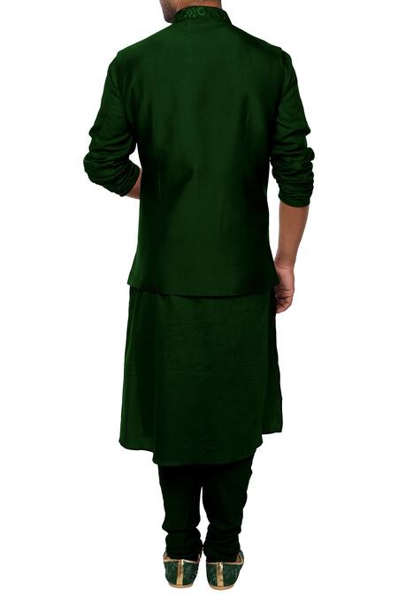 Shop Smriti By Anju Agarwal Green Cotton , Bambar Embroidered Bundi Kurta Set at Aza Fashions Shop_Smriti By Anju Agarwal_Green Cotton , Bambar Embroidered Bundi Kurta Set _at_Aza_Fashions