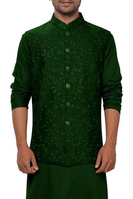 Buy Smriti By Anju Agarwal Green Cotton , Bambar Embroidered Bundi Kurta Set Online at Aza Fashions Buy_Smriti By Anju Agarwal_Green Cotton , Bambar Embroidered Bundi Kurta Set _Online_at_Aza_Fashions