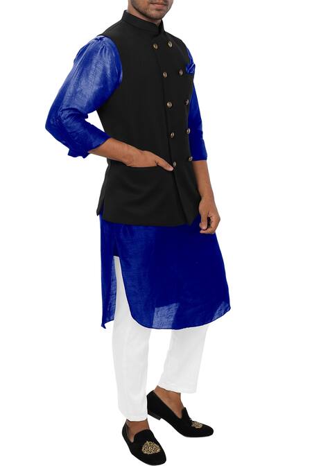 Smriti By Anju Agarwal_Black Cotton Silk, Terrycot Suiting Bundi Kurta Set_Online_at_Aza_Fashions