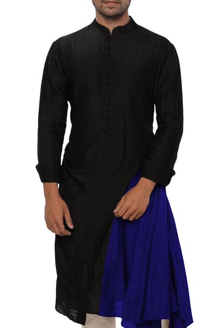 Buy_Smriti By Anju Agarwal_Black Cotton , Bamber Layered Kurta Set_Online_at_Aza_Fashions