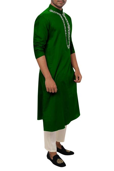 Smriti By Anju Agarwal_Green Cotton Silk Kurta Set _Online_at_Aza_Fashions