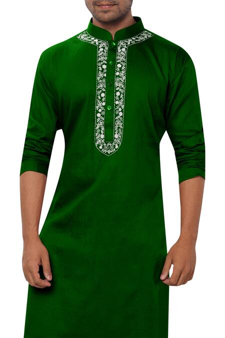 Buy_Smriti By Anju Agarwal_Green Cotton Silk Kurta Set _Online_at_Aza_Fashions