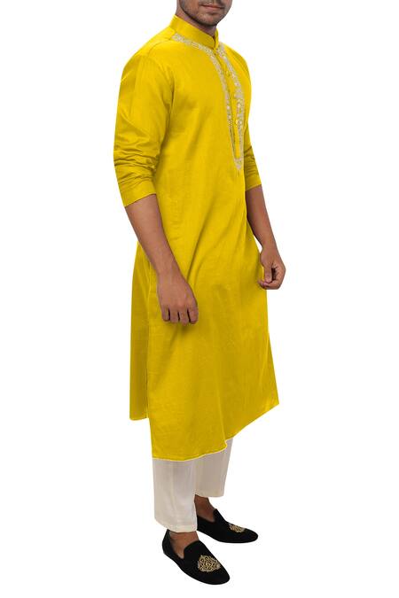 Smriti By Anju Agarwal Yellow Cotton Silk Kurta Set Online at Aza Fashions Smriti By Anju Agarwal_Yellow Cotton Silk Kurta Set _Online_at_Aza_Fashions