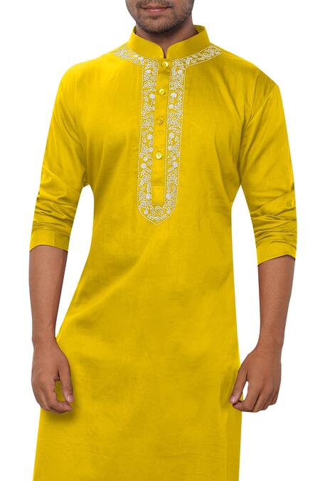 Buy Smriti By Anju Agarwal Yellow Cotton Silk Kurta Set Online at Aza Fashions Buy_Smriti By Anju Agarwal_Yellow Cotton Silk Kurta Set _Online_at_Aza_Fashions