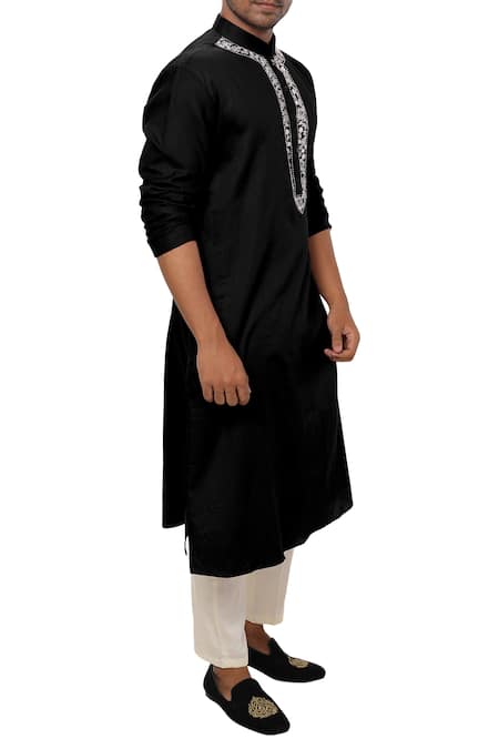 Smriti By Anju Agarwal Black Cotton Silk Kurta Set Online at Aza Fashions Smriti By Anju Agarwal_Black Cotton Silk Kurta Set _Online_at_Aza_Fashions