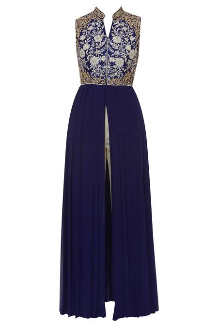 Buy_Prisha_Blue Pure Georgette Front Slit Anarkali Kurta Set_Online_at_Aza_Fashions