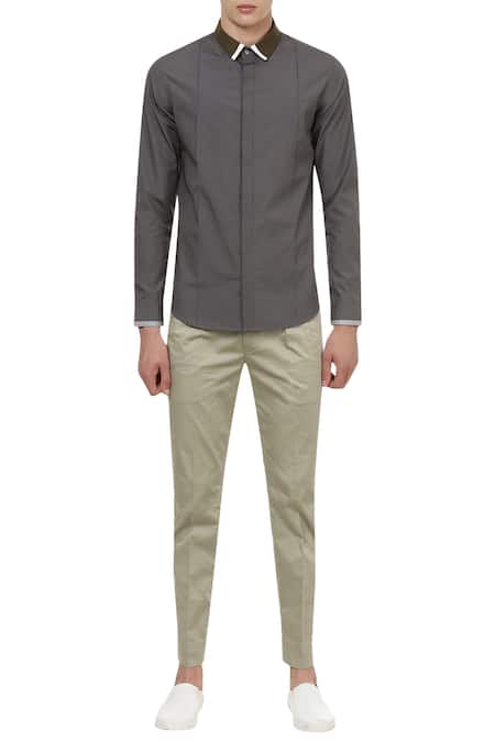 Lacquer Embassy Grey Cotton Shirt  