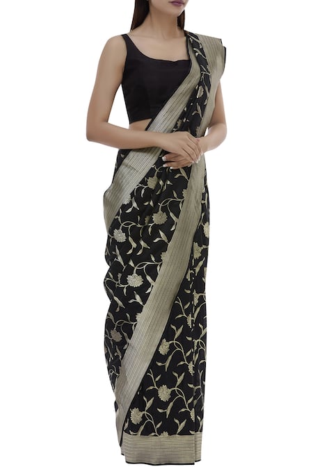 Ekaya Black Silk Banarasi Saree With Running Blouse