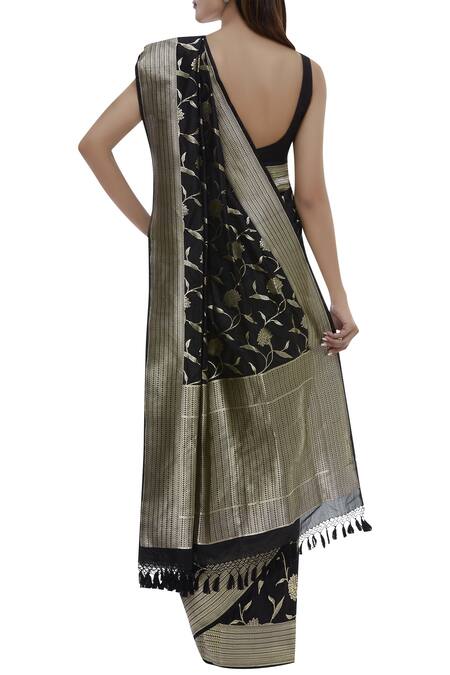 Shop Ekaya Banaras Black Silk Banarasi Saree With Running Blouse at Aza Fashions Shop_Ekaya Banaras_Black Silk Banarasi Saree With Running Blouse_at_Aza_Fashions