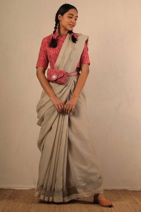 Buy_Torani_Pink Ikat Saree Blouse_Online_at_Aza_Fashions