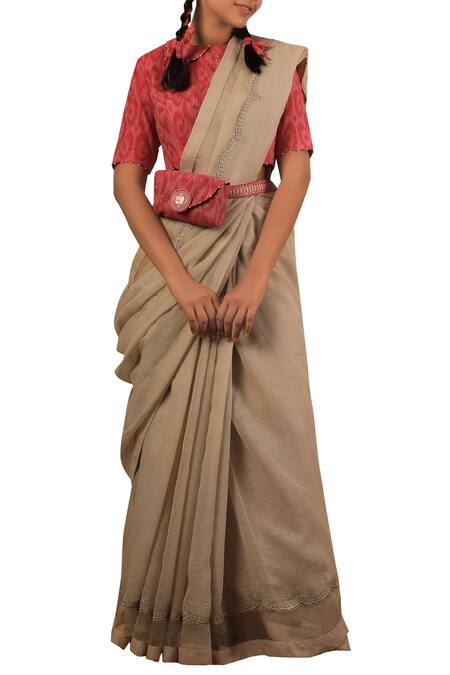 Torani_Pink Ikat Saree Blouse_Online_at_Aza_Fashions