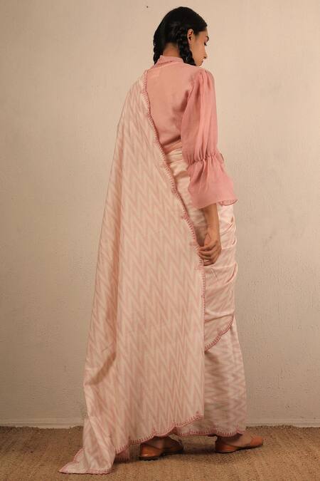 Shop Torani Pink Cotton Silk Ikat Saree at Aza Fashions Shop_Torani_Pink Cotton Silk Ikat Saree_at_Aza_Fashions