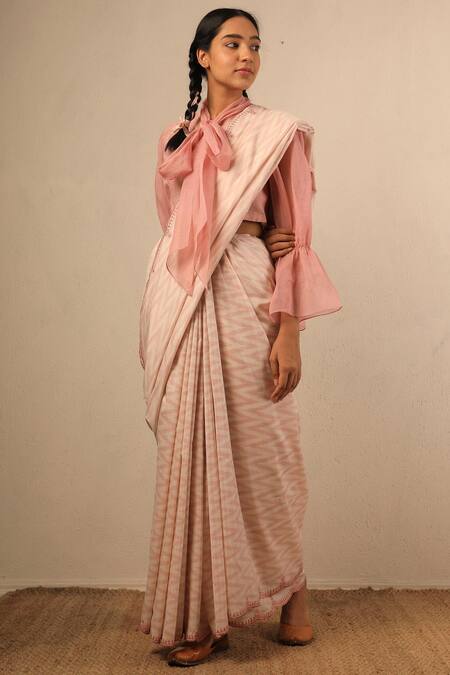 Shop Torani Pink Cotton Silk Ikat Saree Online at Aza Fashions Shop_Torani_Pink Cotton Silk Ikat Saree_Online_at_Aza_Fashions