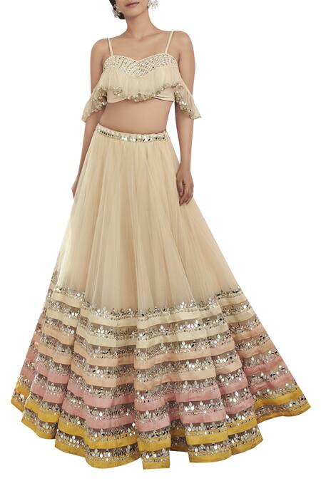 Abhinav Mishra Peach Raw Silk Embroidered Lehenga Set Online at Aza Fashions Abhinav Mishra_Peach Raw Silk Embroidered Lehenga Set_Online_at_Aza_Fashions