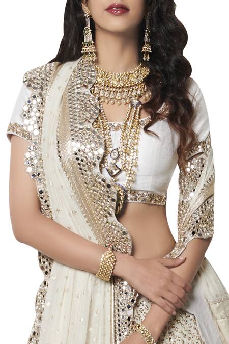 Abhinav Mishra Off White Raw Silk U Neckline Chanderi Lehenga Set Online at Aza Fashions Abhinav Mishra_Off White Raw Silk U Neckline Chanderi Lehenga Set_Online_at_Aza_Fashions
